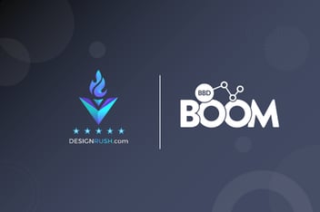 Graphic showing Design Rush and BBD Boom logo - for blog post 'BBD BOOM ranked as Top B2B Lead Generation Agency'