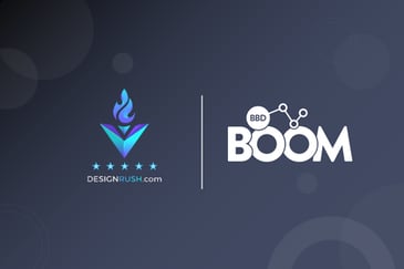 Graphic showing Design Rush and BBD Boom logo - for blog post 'BBD BOOM ranked as Top B2B Lead Generation Agency'
